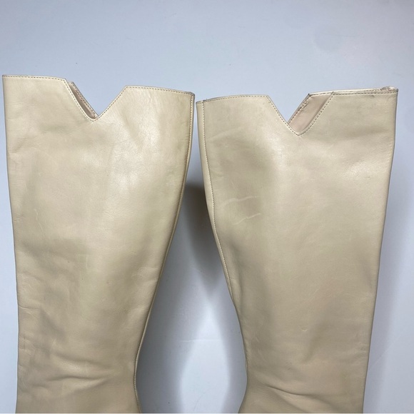 Schutz Asya Up Eggshell Leather Pointy Toe Wedge Tall Boot 9B - Picture 9 of 14